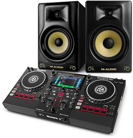 Numark Mixstream Pro+ DJ Controller and M-AUDIO Forty Eighty Pair Studio Monitors for Studio Recording, Music Production, Podcasting, Streaming