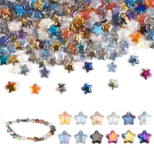 200 Piezas Cuentas de Cristal con Forma de Estrella,10mm Cuentas de Cristal | Espaciadores de Cristal con Forma de Estrella, Transparente Cuentas de Cristal, para Joyas, Pulseras, Collares y Pendientes