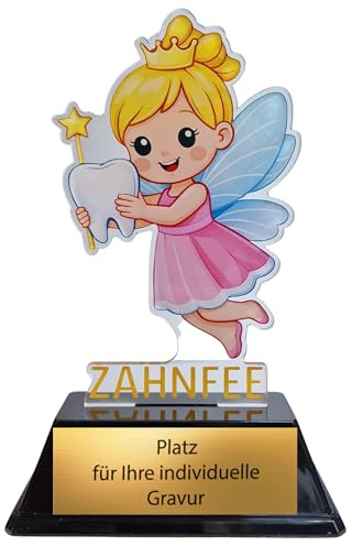 eberin – Zahnfee Pokal Acryl 15 cm personalisierbar - Kinder Geschenk Milchzahn Erinnerung Zahnfee - Geschenkidee Mädchen Junge - Zahnausfall Erinnerung Kinderzimmer Dekoration mit Gravur