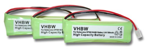 vhbw 3X Akku kompatibel mit Medion MD82622, MD83001, MD83022, MD83091, MD83166, MD83274, MD83542 Telefon (500 mAh, 2,4 V, NiMH) - Ersatz für GP1010, GPHC05RN01, VT50AAAALH2BMJZ