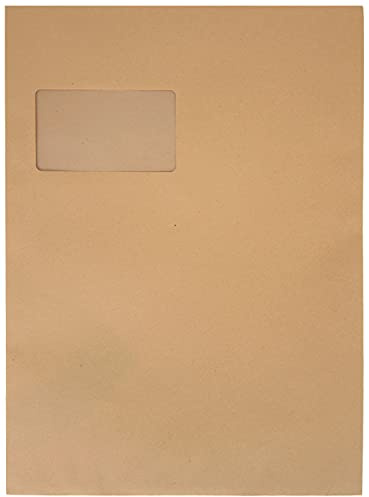 Idena 10239 - Versandtasche DIN C4, 90 g/m², selbstklebend, mit Fenster natron-braun, 250 Stück