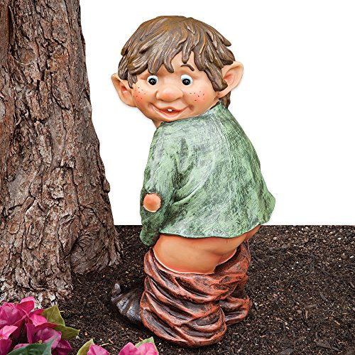 Bits and Pieces - Caught with His Pants Down Garden Statue - Naughty Gnome Yard Art, Funny Elf - Polyresin Statue Measures 13-1/2 High x 5 Wide