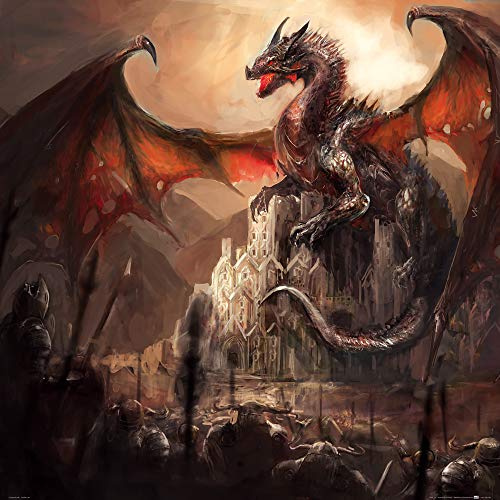 1art1 Drachen Poster EIN Schloss, Erobert Von Einem Drachen Kunstdruck Bild 70x70 cm