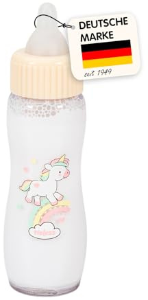 Heless 940 - Magische Puppenflasche Einhorn Henri, mit beigem Deckel und Einhorn Motiv, Puppen-Zubehör mit Trickmilch