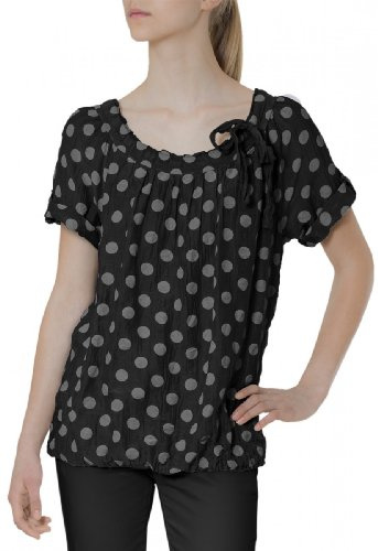 Caspar BLU001 Damen leichte Seiden Sommerbluse mit weißen Punkten