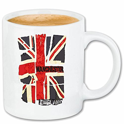tasse à café ANGLETERRE DRAPEAU MANCHESTER ANGLAIS FLAG ROYAUME-UNI CHARLOTTE LONDON UNITED Céramique 330 ml en blanc