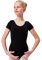 tanzmuster Ballettanzug Mädchen Kurzarm - Sally - aus weichem Baumwollstoff - Ballett Trikot Ballettbody in schwarz, Größe 164/170