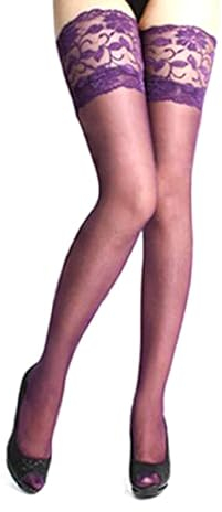 Xfome Style Calze di seta da donna in pizzo, Viola chiaro, taglia unica