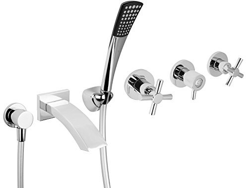 PaulGurkes Design Dusch-/ Wannen Komplett Set mit Kreuzgriffen Unterputz Set mit Handbrause Duscharmatur Zweigriffmischer Wannenarmatur UP-Armatur für Badewanne Mischbatterie Set Brause