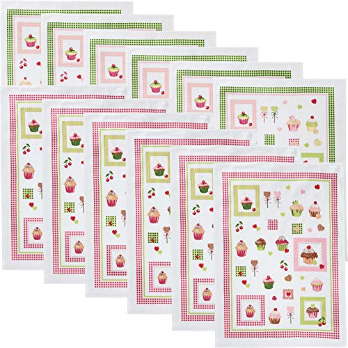 Erwin Müller Geschirrtuch, Küchentuch 12er-Pack Motiv Muffin Größe 50x70 cm - saugstark, strapazierfähig, mit Schlaufe zum Aufhängen