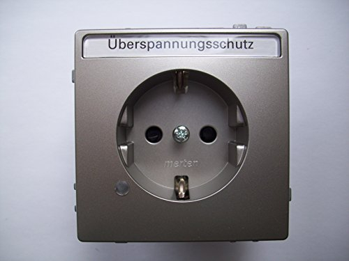 Merten 265746, Überspannungsschutz-Steckdosen-Einsatz, Schriftfeld, Kindersicherung, alu lackiert