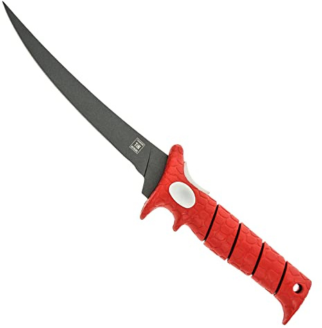 BUBBA 7 Inch Tapered Flex Fillet Fishing Knife with Non-Slip Grip Handle, Full Tang Stainless Steel Non-Stick Blade, Lanyard Hole and Synthetic Sheath for Fishing, Boating and Hunting