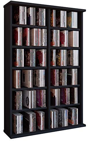 VCM Holz CD DVD Stand Regal | CD Regal mit Platz für 300 CDs oder 130 DVDs oder 72-Videos | Maße: H. 92 x B. 60 x T. 18 cm. | Elegantes DVD Regal | Blu ray Regal | CD Regal - Ronul