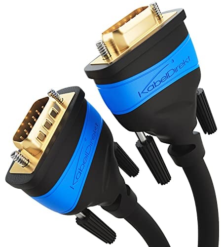 KabelDirekt – 10m – Câble VGA (15 broches, Full HD/1080p, compatible 3D, VGA mâle/mâle, pour relier un PC à un moniteur/écran cathodique/téléviseur, contacts dorés, noir)