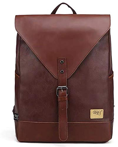 DokinReich Laptop Rucksack Damen Retro PU Leder Vintage Rucksack Wanderrucksack Damen Herren Rucksack Schultertasche 14 Zoll 3 Farben