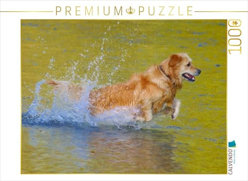 CALVENDO Puzzle Golden Retriever im goldenen Wasser | 1000 Teile Lege-Größe 64 x 48 cm Foto-Puzzle für glückliche Stunden