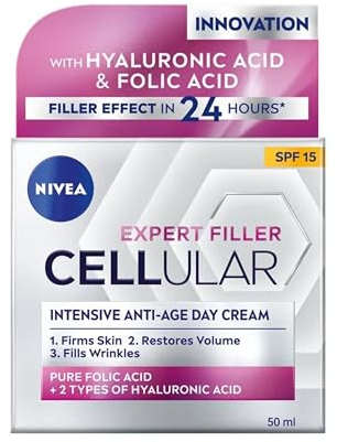 NIVEA Hyaluron Cellular Filler Anti-Age Day Cream SPF 15 (50ml), Anti Wrinkle Cream with Hyaluronic Acid, Anti Ageing Face Cream, Day Cream for Women