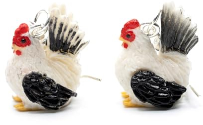Miniblings Huhn Ohrringe Hühner Henne Bauernhof Ostern Ei Gockel weiß-schwarz - Handmade Modeschmuck I Ohrhänger Ohrschmuck versilbert