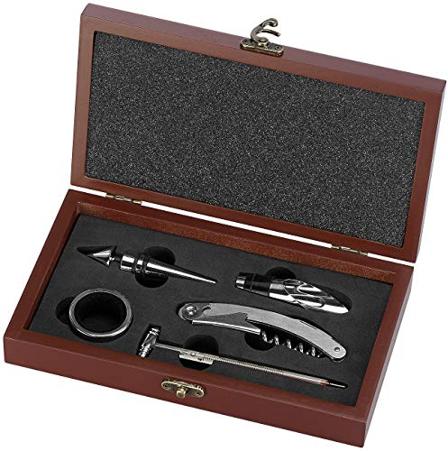 Rosenstein & Söhne Weinset: 6-teiliges elegantes Wein-Sommelier-Set in edler Holzschatulle (Sommelier Werkzeug, Kellnermesser, Holz)
