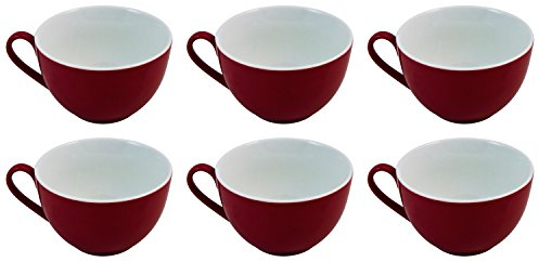 Ritzenhoff & Breker Doppio Kaffeetassen, 6er Set, Kaffee Obertassen mit farbigem Rand, Teetassen für buntes Mix & Match, Porzellan, Rot, 200 ml, 516104