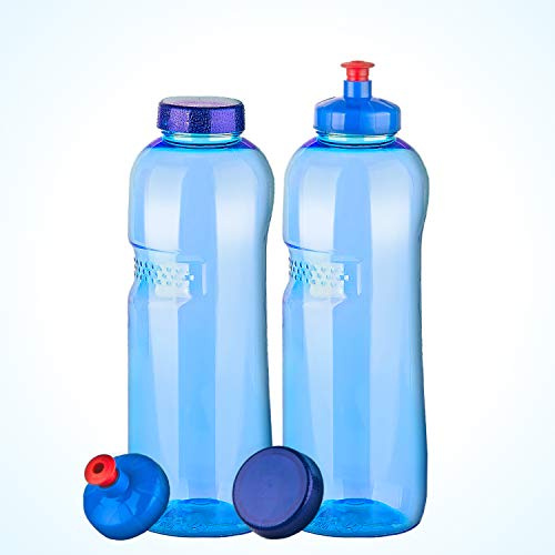 2 x 1 Liter Trinkflasche aus Tritan + 2 x Push-Pull-Deckel / Wasserflasche / BPA-frei