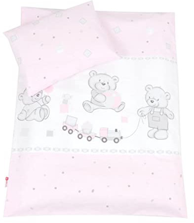 BABYLUX 2 tlg. Set Bezug für Kinderwagen Garnitur Bettwäsche Kissen Decke 60 x 78 cm BÄRE (71. Bär Cookie Rosa)