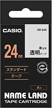 Casio EZ-Label Printer XR-24X1 Schriftband selbsthaftend 24 mm x 8,0 m schwarz auf transparent