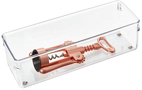 iDesign Linus Boite Stockage pour Tiroir, Grand Bac Plastique pour Couverts et Autres Accessoires, Transparent, M