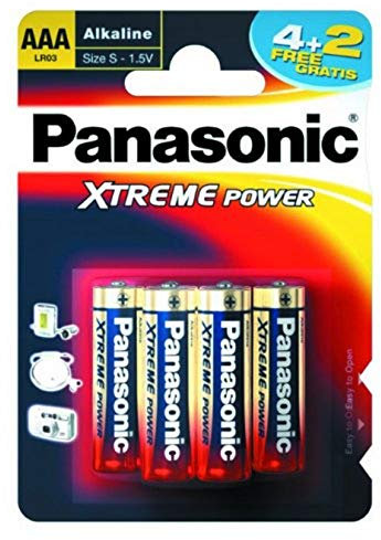 Panasonic Xtreme Power AAA/LR03 Battery 6 Pack 4+2 Free