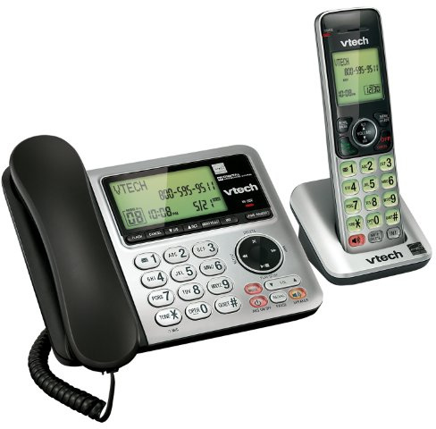 VTech CS6649 DECT 6.0 Expandable Corded/Cordless Phone with Answering System and Caller ID/Call Waiting, Silver/Black with 1 Handset