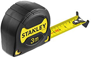 Stanley Bandmaß Grip, 3m Länge, schockabsorbierende Gummierung, Gürtelclip, Feststeller, Nylon-Überzug, STHT0-33559