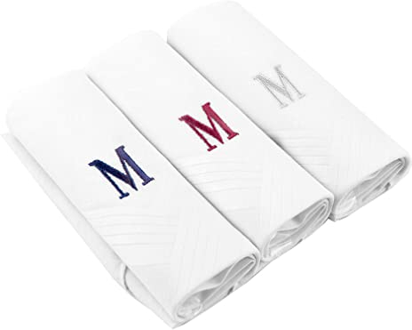 Taschentücher für Herren, 3-teiliges Set aus Baumwolle, Einstecktuch, Monogramm, Initiale Taschentücher, Einstecktuch für Männer, M, Einheitsgröße