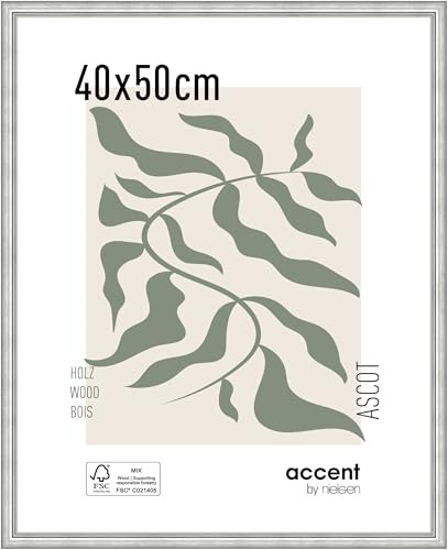 accent by nielsen Bilderrahmen, 40 x 50 cm, Holz, Silber, Posterrahmen zum Aufhängen im Hoch- & Querformat, Echtglas, Ascot