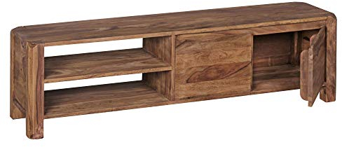 WOHNLING Lowboard BOHA Massivholz Sheesham Kommode 140 cm TV-Board Ablage-Fächer Landhaus-Stil dunkel-braun Unterschrank TV-Möbel Echt-Holz 40 cm hoch Sideboard Deko Fernsehschrank offen Natur-Produkt