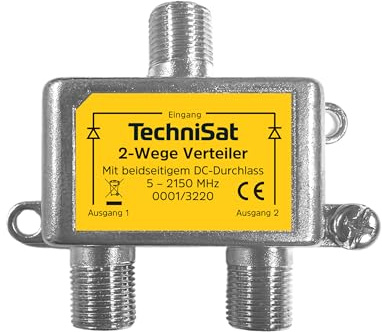 TechniSat 2-Wege-Verteiler - 5–2150 MHz mit DC-Durchlass, diodenentkoppelt | F-Buchsen, Sat Signal Splitter für TV & Receiver, DiSEqC-tauglich