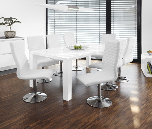 SalesFever Essgruppe Tisch 200x100cm weiß mit 8 Stühlen Lio aus Kunstleder Luke Stühle schwarz