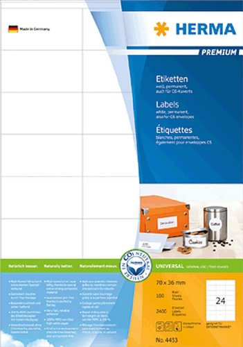3 PG Herma 4453 SuperPrint Etiketten ohne Rand Größe (B x H) 70,0x36,0 mm Inhalt/Blatt 2400 Stück/100