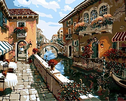 YEESAM ART Peinture par Numero, Venise Ville Eau Village Peinture Numero 40x50 cm Bricolage Acrylique Paint by Numbers