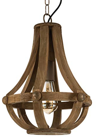 EGLO Pendelleuchte Kinross, 1 flammiger Kronleuchter Vintage, Retro, Rustikal, Hängeleuchte Holz und Stahl, Esstischlampe in Braun, Wohnzimmerlampe hängend mit E27 Fassung