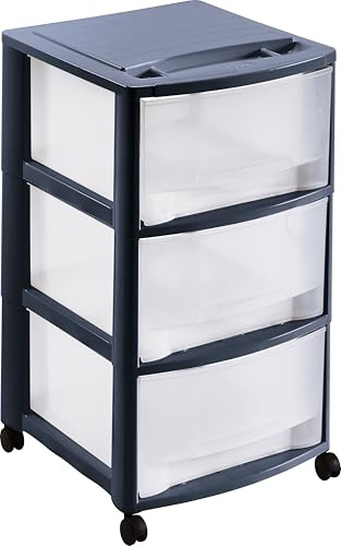 M Home by Mazzei Mondex Rollcontainer PLS6073, Anthrazit, 37x39x67cm | Kunststoff, 3 große Schubladen, Schubladenrollwagen