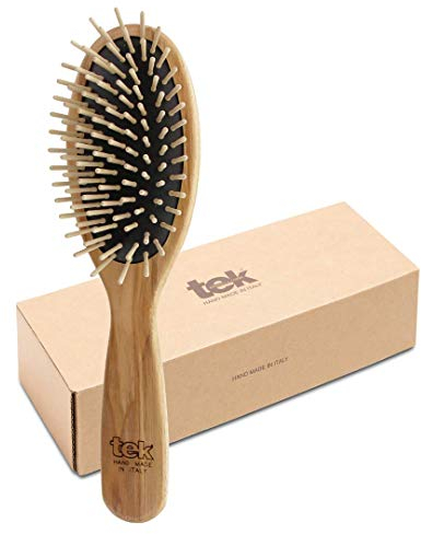 TEK - Große ovale Eschenholzbürste, handgefertigt in Italien, mit kurzen Zähnen, universell für alle Haartypen - 22 x 6 cm
