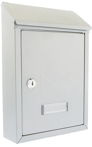 Burg-Wachter MB09S Avon Rear Entry Wall Mounted Galvanised Steel Lockable Weatherproof Post Box - Silver - 21x30x7cm