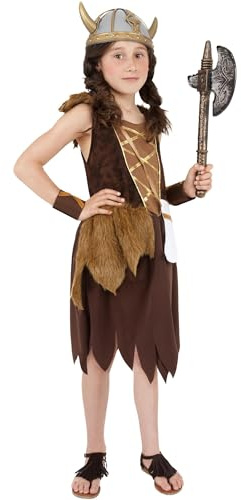 Smiffys Viking Girl Costume, Brown with Dress & Wristcuffs, Girls Fancy Dress, Viking Dress Up Costumes