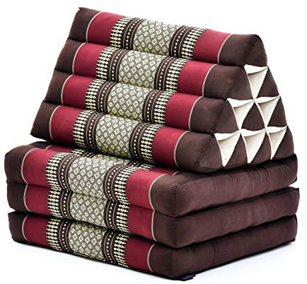 Leewadee - Bequeme Japanische Bodenmatratze - Thai Bodenliege mit Dreieckskissen - Futon Klappmatte - Thai Massagematte, 170 x 53 cm, Braun Rot