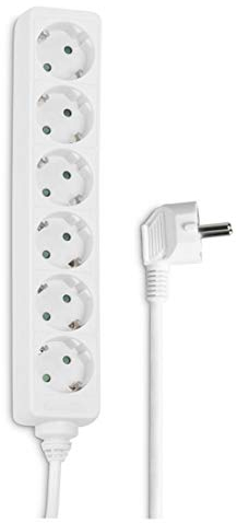 Hama Steckdosenleiste 6-Fach (Mehrfachsteckdose mit Steckplätzen um 45° gedreht, GS-geprüfter Mehrfachstecker mit erhöhtem Berührungsschutz und Schutzkontakt, Kabel 1,4 m, max. 3500 W) weiß