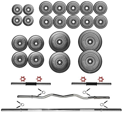 TrainHard 90 kg bis 150 kg Hantelset aus Langhantel Curlhantel Kurzhantel Hantelstange Hantelscheiben Kunststoff Gewichten (130 kg)