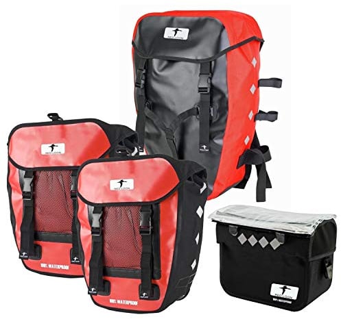 Red Loon Fahrrad Gepäckträgertasche Fahrradtasche Packtasche Pro rot - Fahrradtasche Gepäckträger - Fahrrad Doppeltasche + Fahrradrucksack + Lenkertasche - miteinander koppelbar - wasserdicht