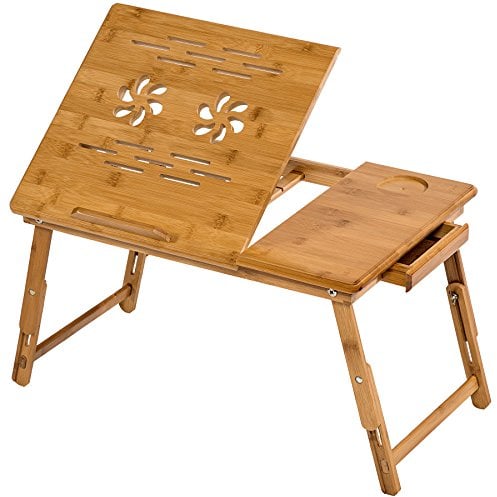 TecTake Table de lit Pliable pour PC Portable Notebook iPad Tablet en Bambou - diverses modèles - (55x35cm avec tiroir | no. 401653)