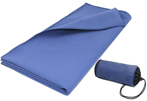 ZOLLNER Strandtuch aus Mikrofaser - leichtes und saugstarkes Handtuch in 90x180 cm - mit praktischer Tragetasche - blau - waschbar bis 60°C