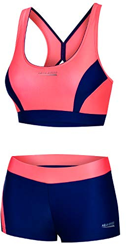 Aqua Speed Damen Sport Bikini Set | Zweiteiler Oberteil Hose | Two Piece Swimsuit | Bikinis Beachvolleyball | sportliche Bademode | Schwimmbikini Frauen | Gr. 40, 34 Pink - Navy Blue | Fiona